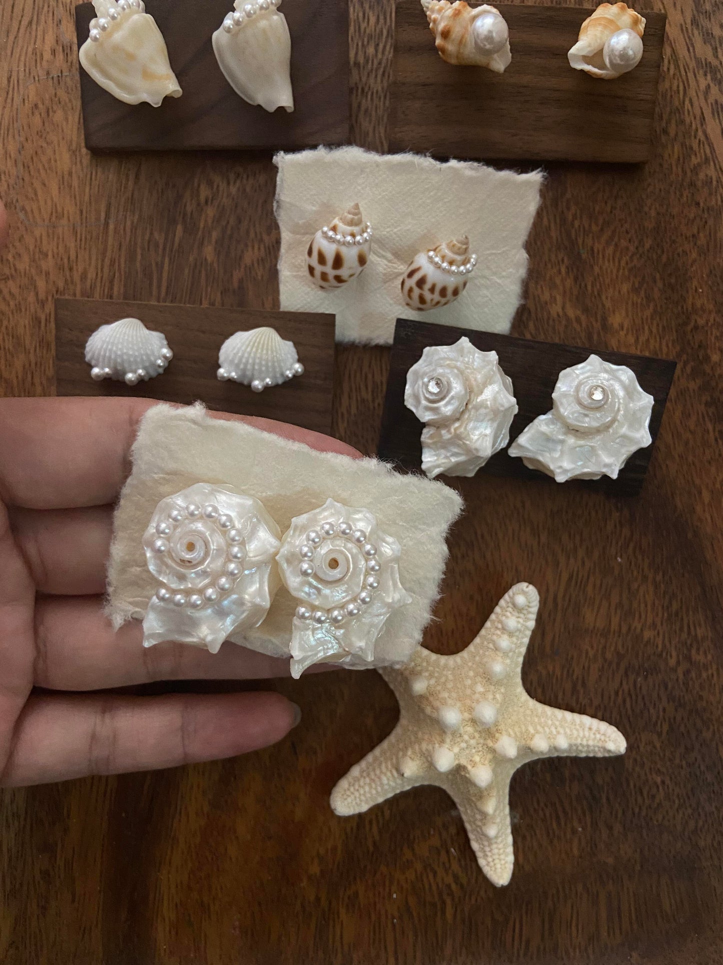 Conch Shell with Imitation Pearl Beads Earrings