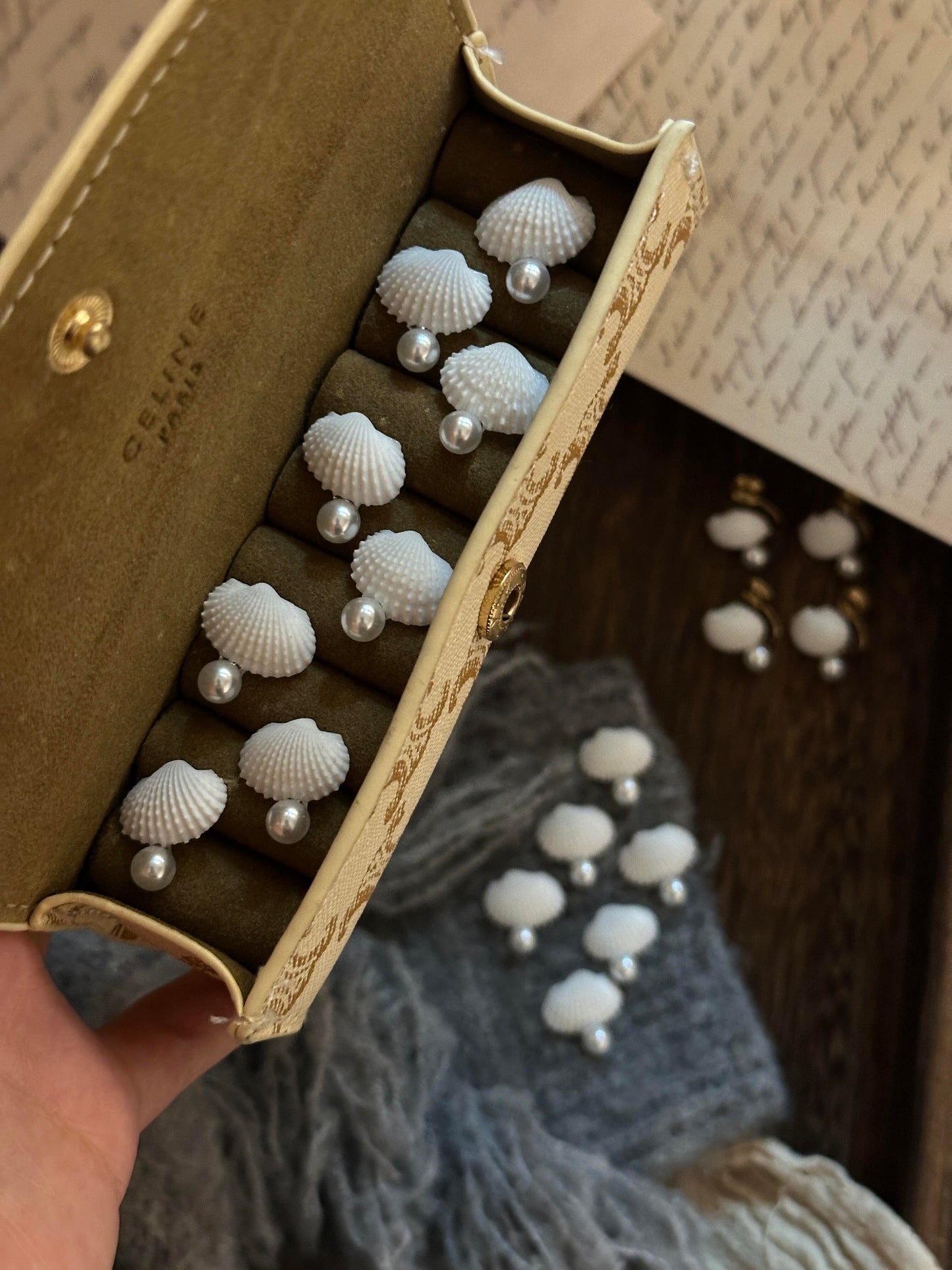 Clam Shell with Pearl Earrings