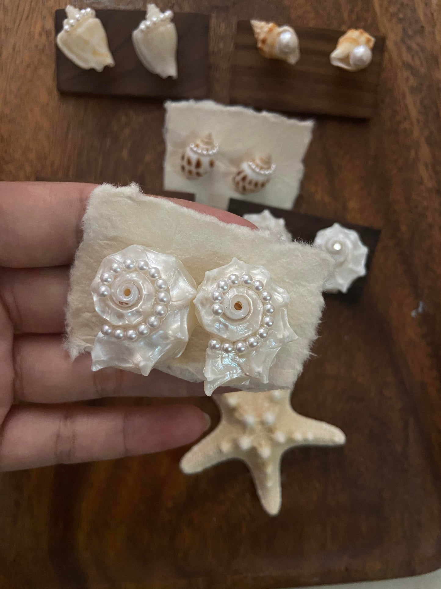 Conch Shell with Imitation Pearl Beads Earrings