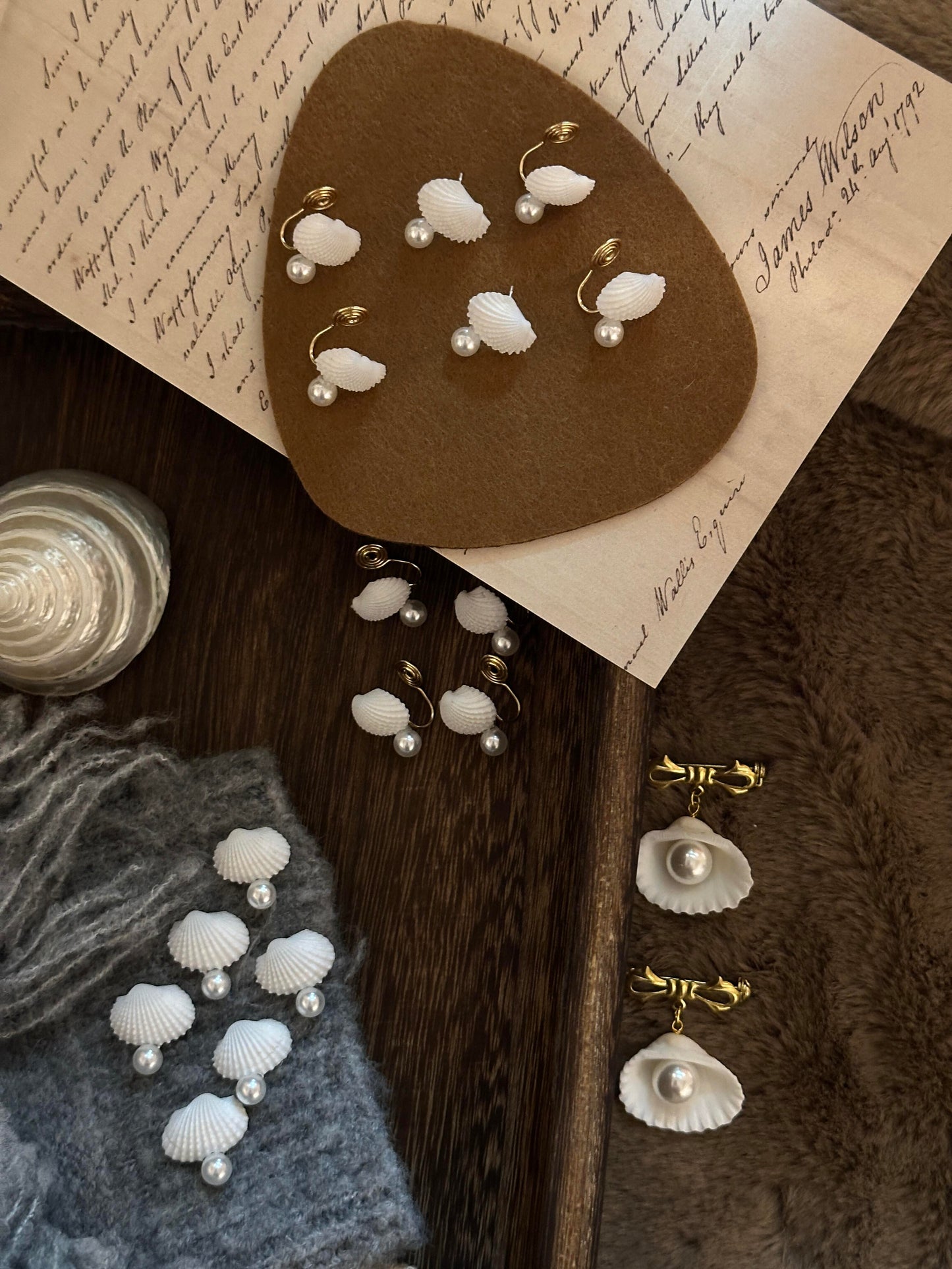 Clam Shell with Pearl Earrings