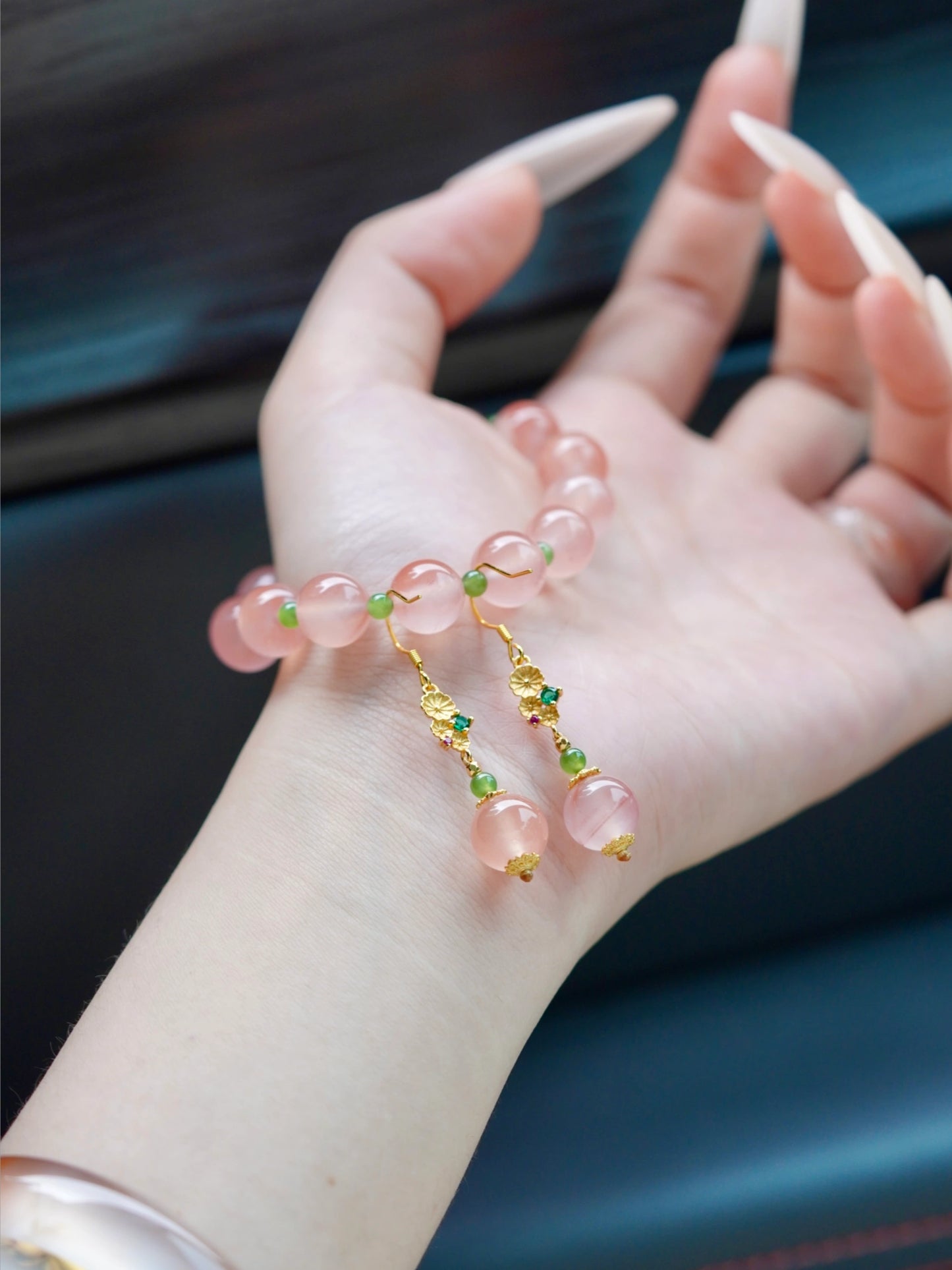 Blush Agate & Emerald Jade Treasure Crystal Bracelet