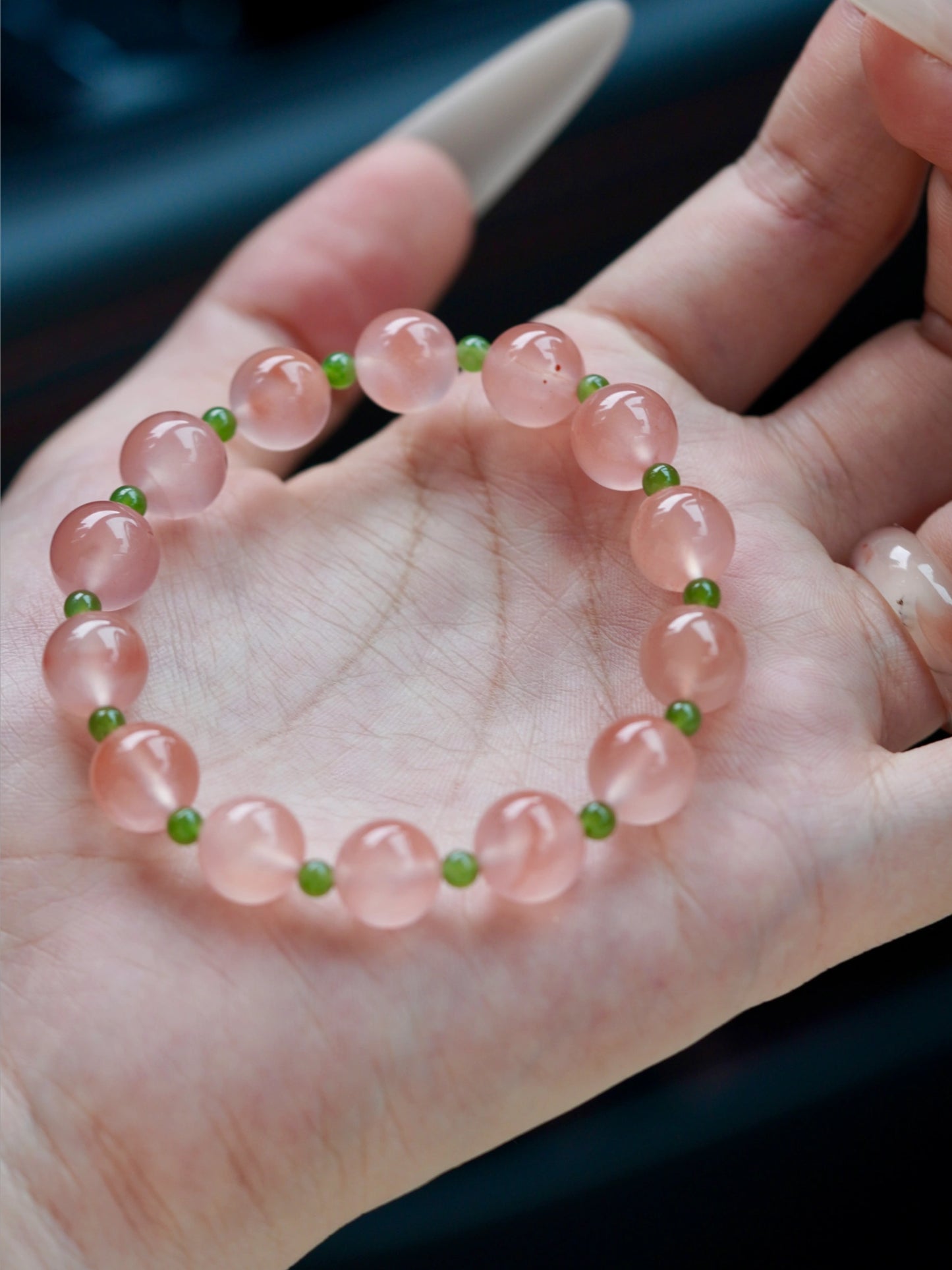 Blush Agate & Emerald Jade Treasure Crystal Bracelet