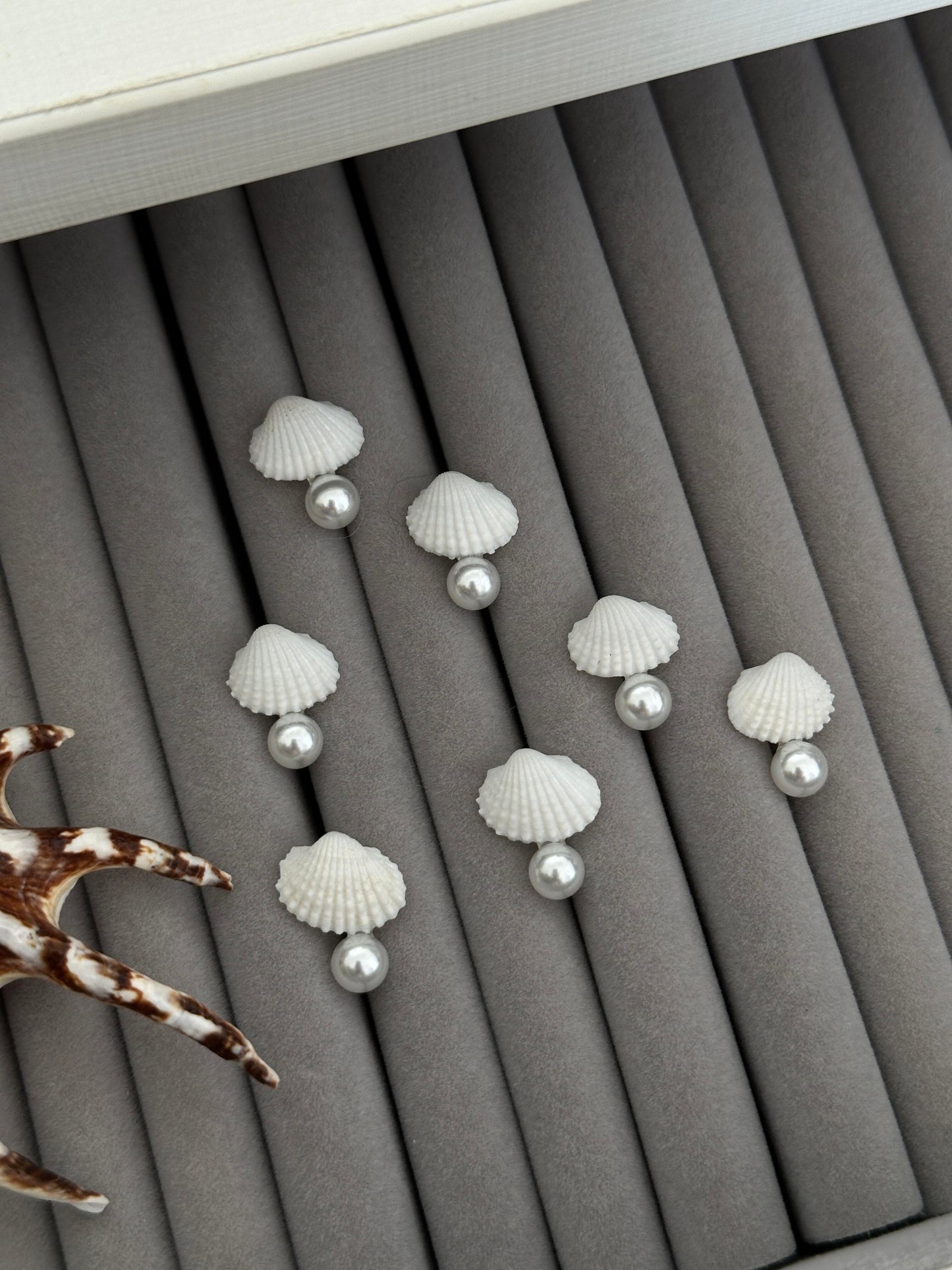 Clam Shell with Pearl Earrings