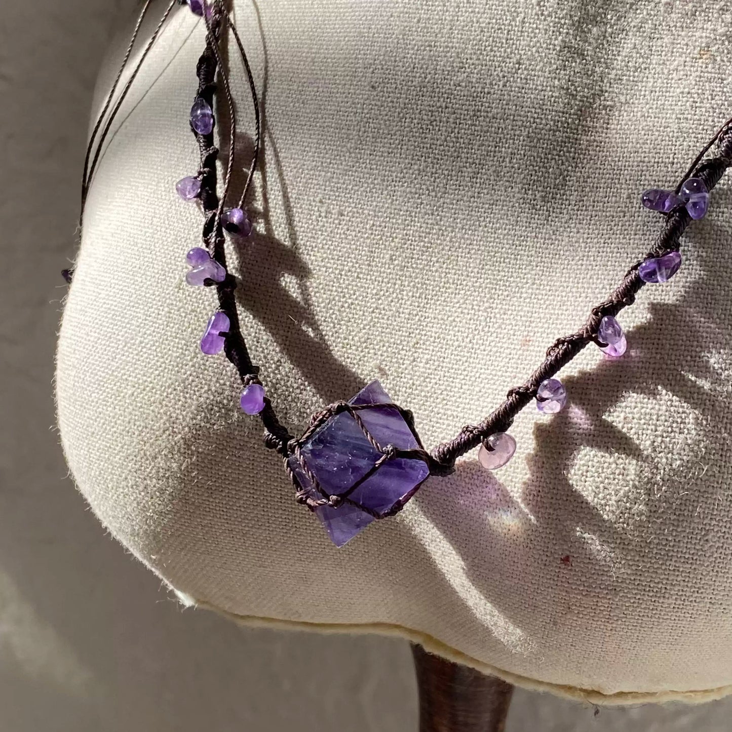 Bohemian Purple Fluorite Macrame Necklace