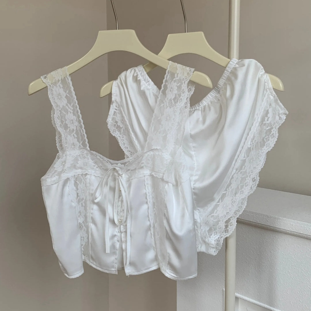 White shops lace satin cami