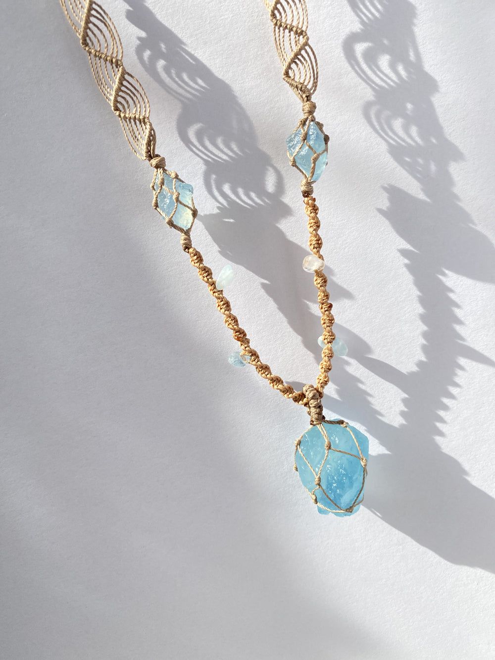 Bohemian Aquamarine Macrame Necklace