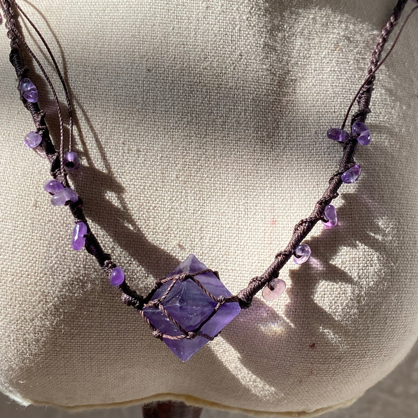 Bohemian Purple Fluorite Macrame Necklace