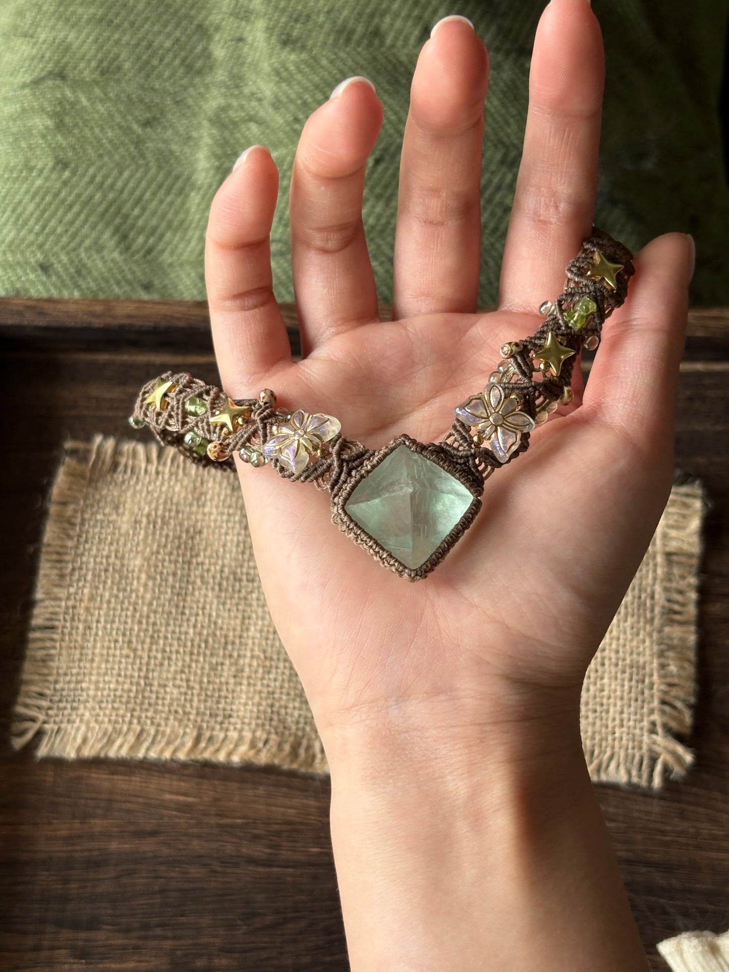 Green Fluorite Floral Macrame Necklace