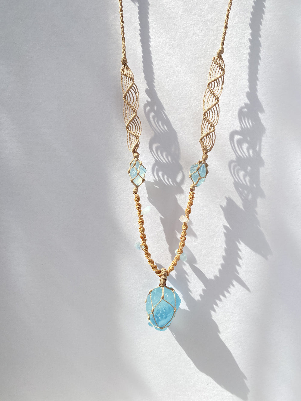 Bohemian Aquamarine Macrame Necklace