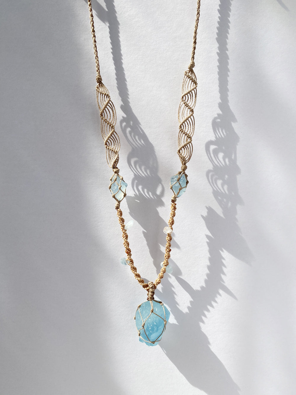 Bohemian Aquamarine Macrame Necklace