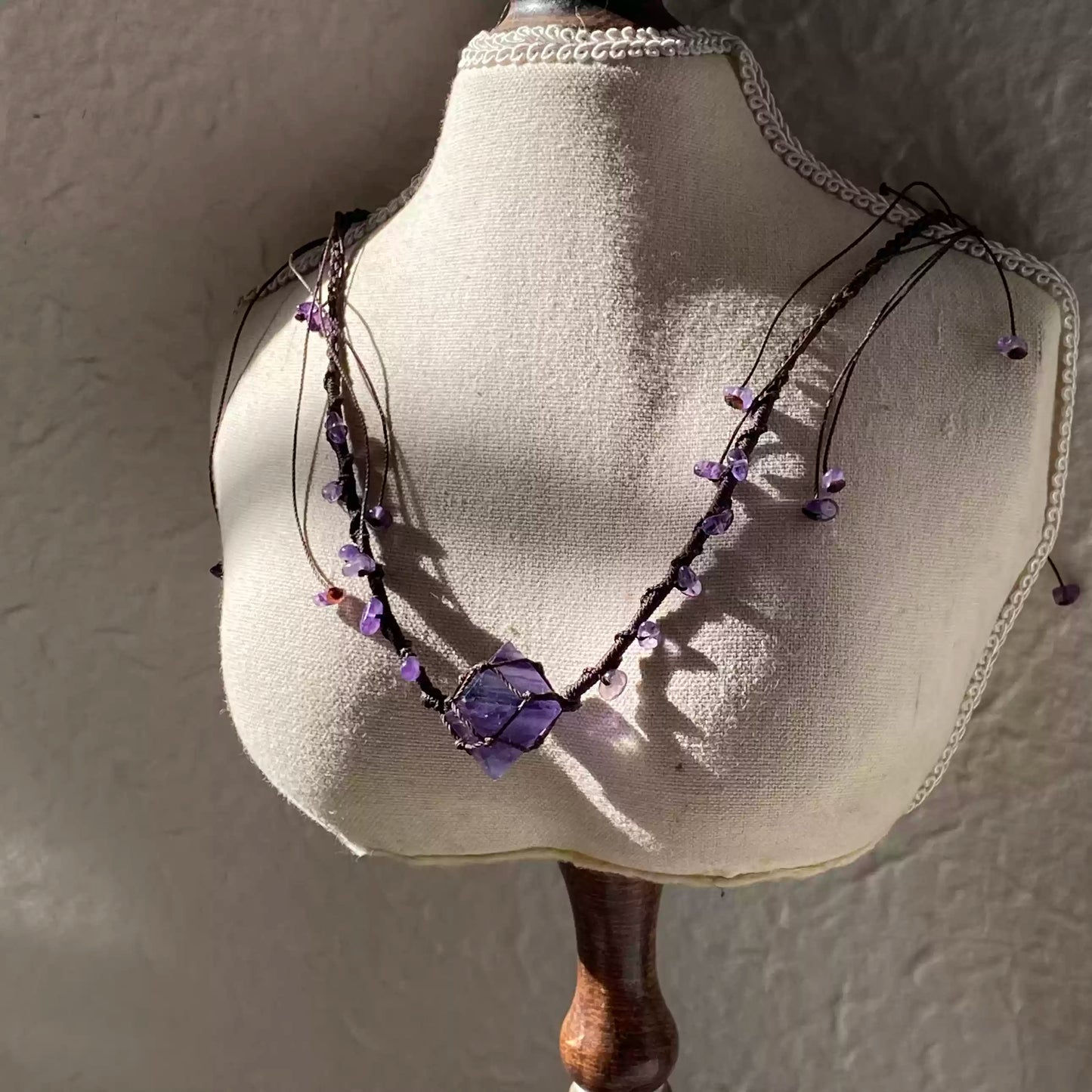 Bohemian Purple Fluorite Macrame Necklace