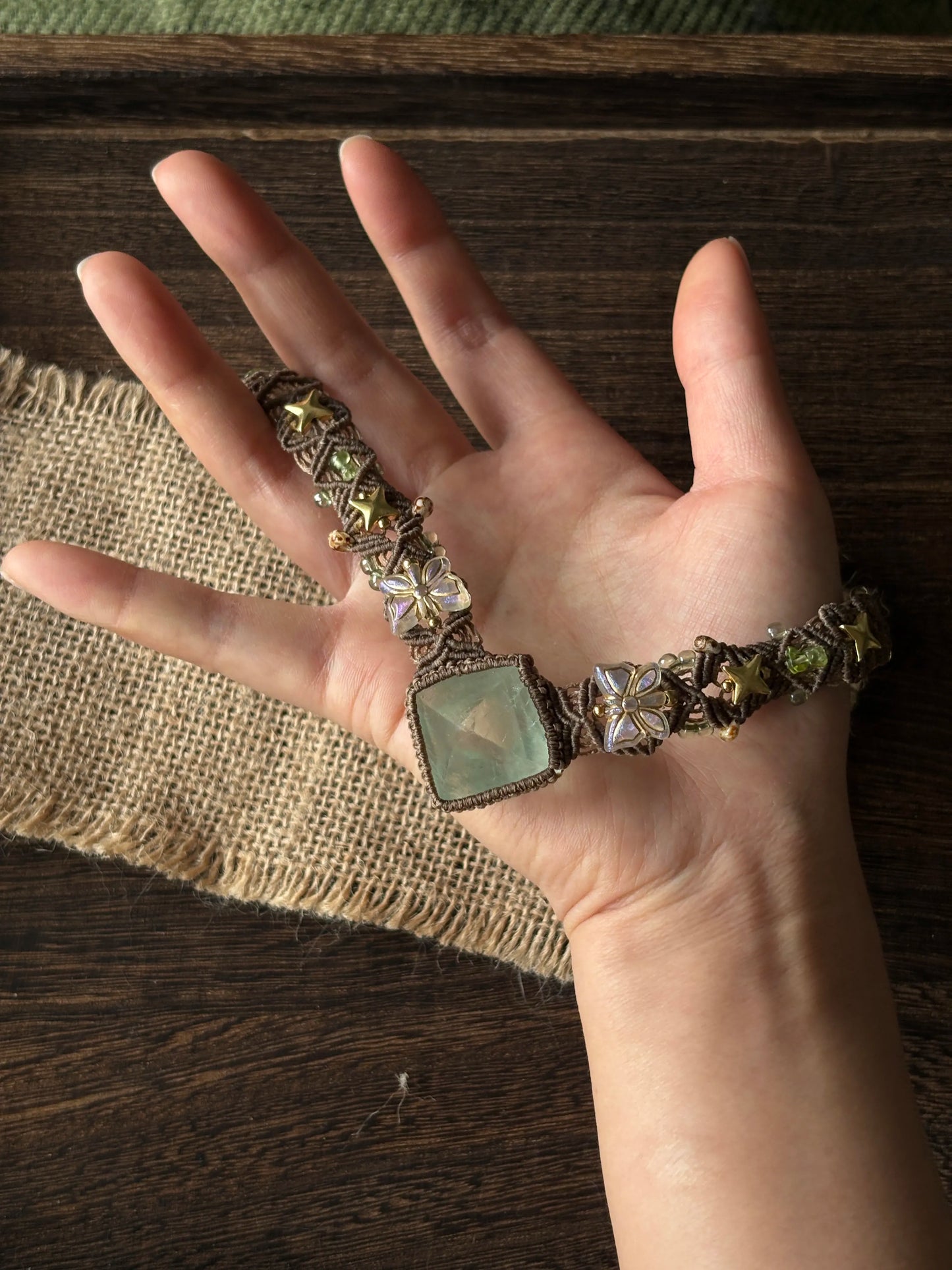 Green Fluorite Floral Macrame Necklace
