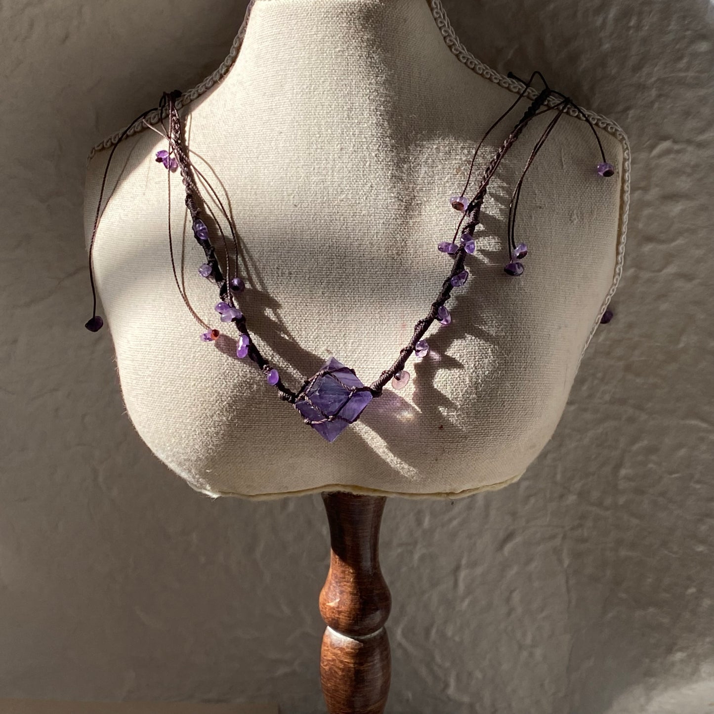 Bohemian Purple Fluorite Macrame Necklace