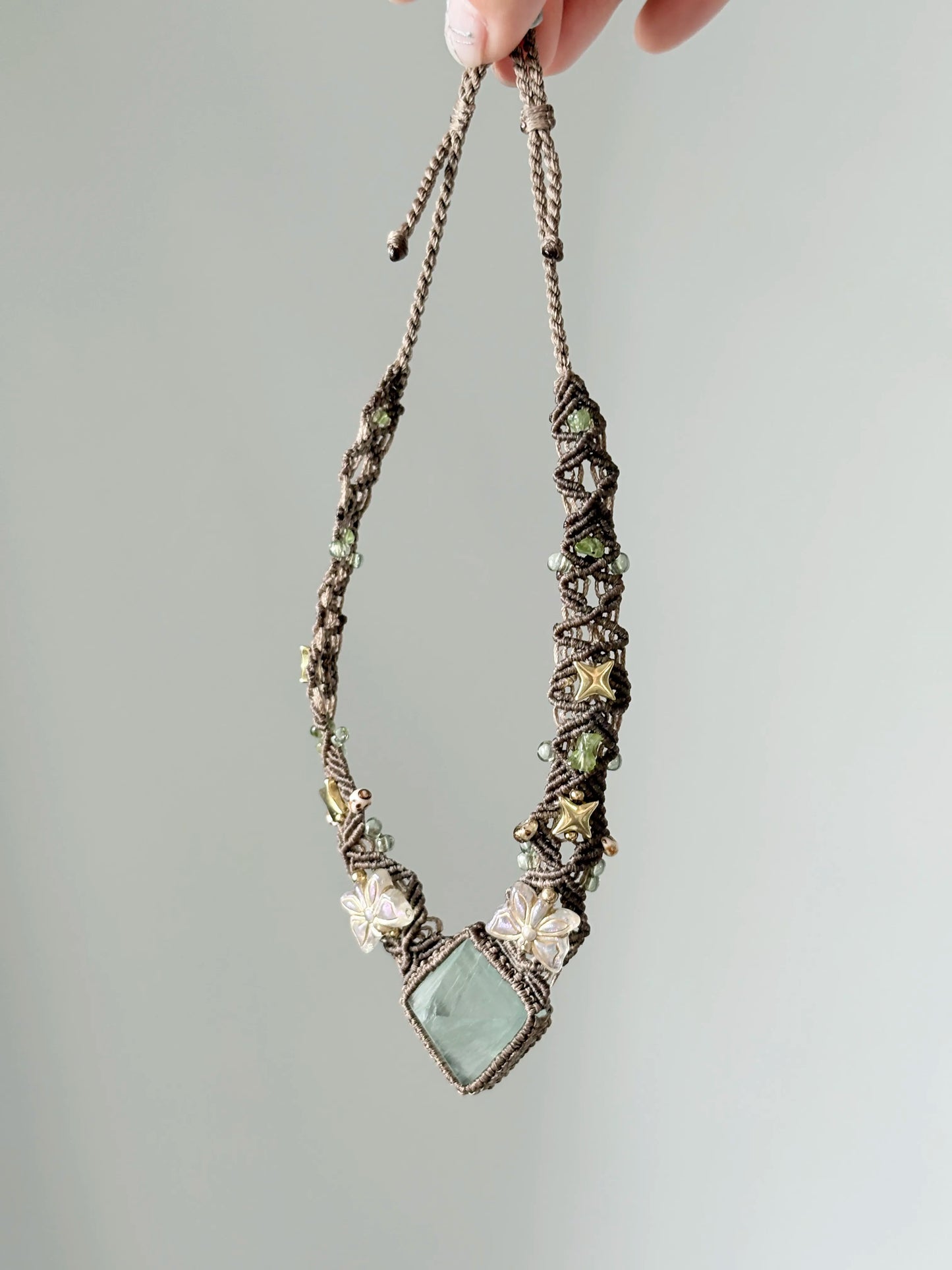 Green Fluorite Floral Macrame Necklace