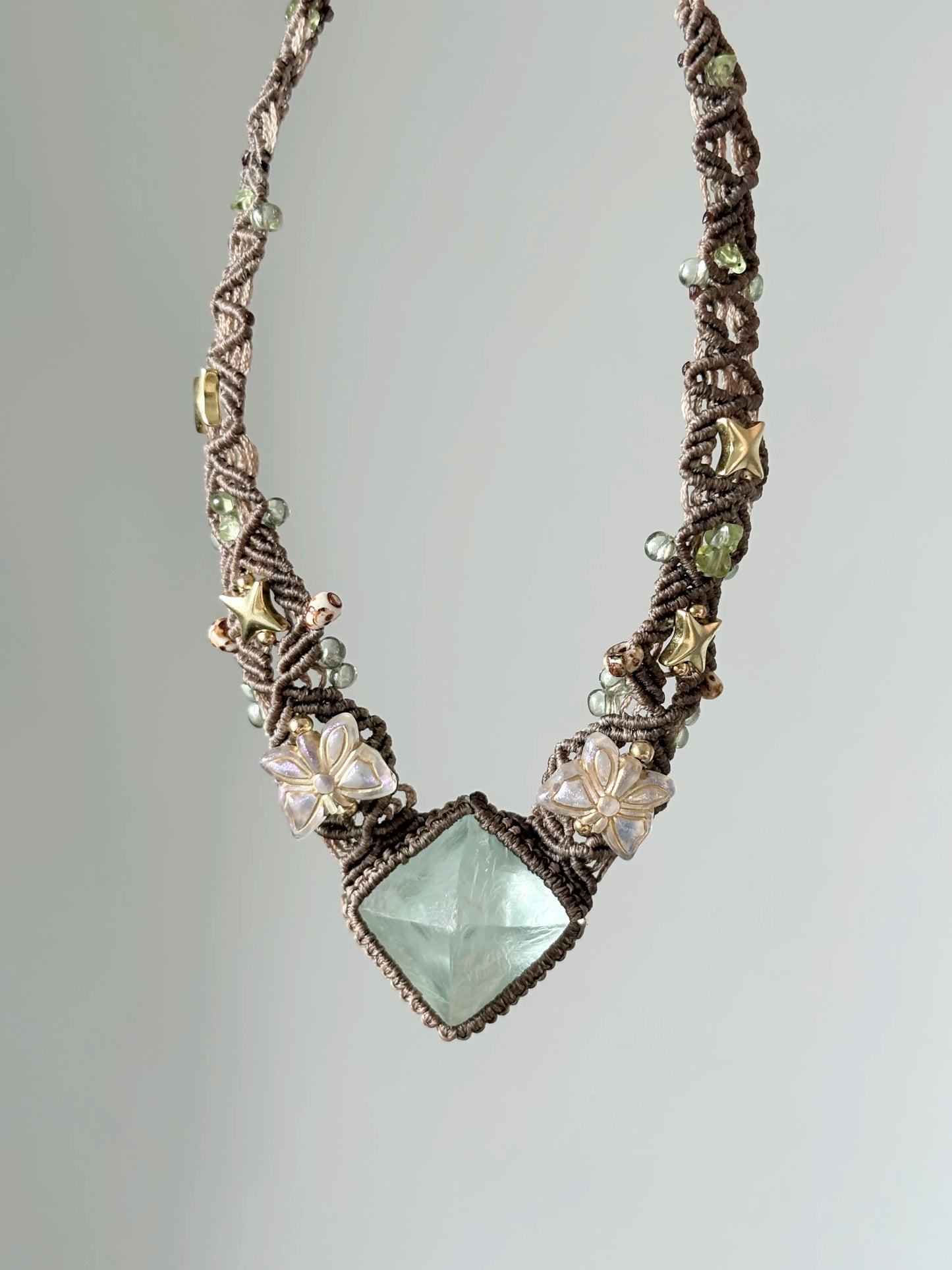Green Fluorite Floral Macrame Necklace