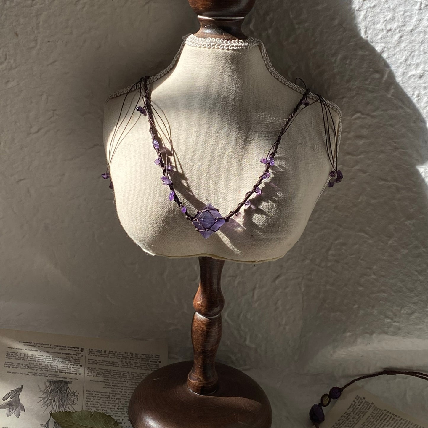 Bohemian Purple Fluorite Macrame Necklace