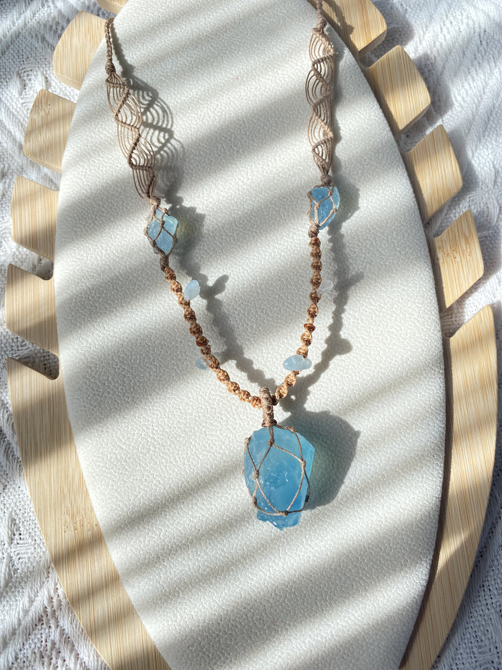Bohemian Aquamarine Macrame Necklace