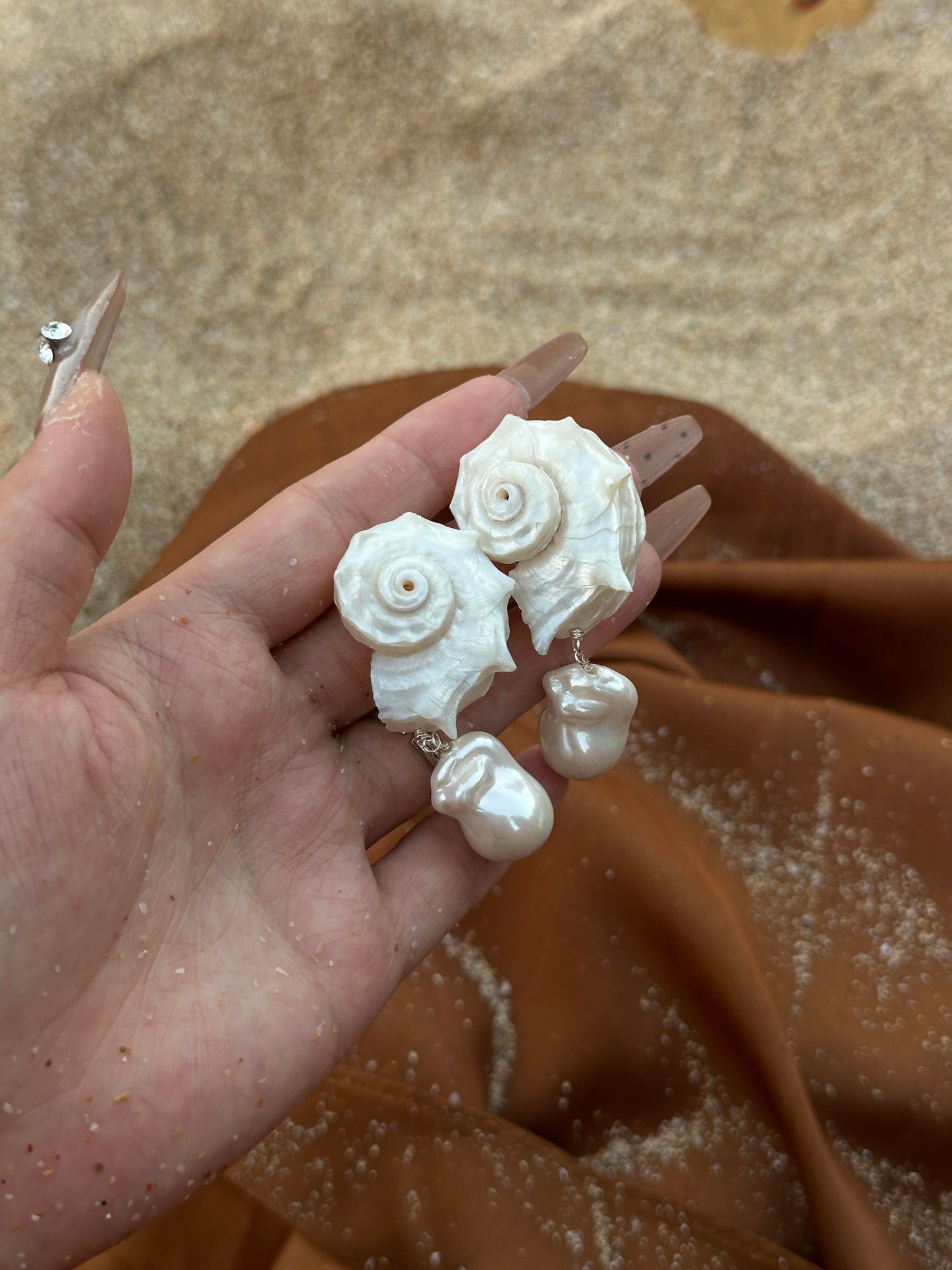 Conch Shell with Pearl Teardrop Earrings