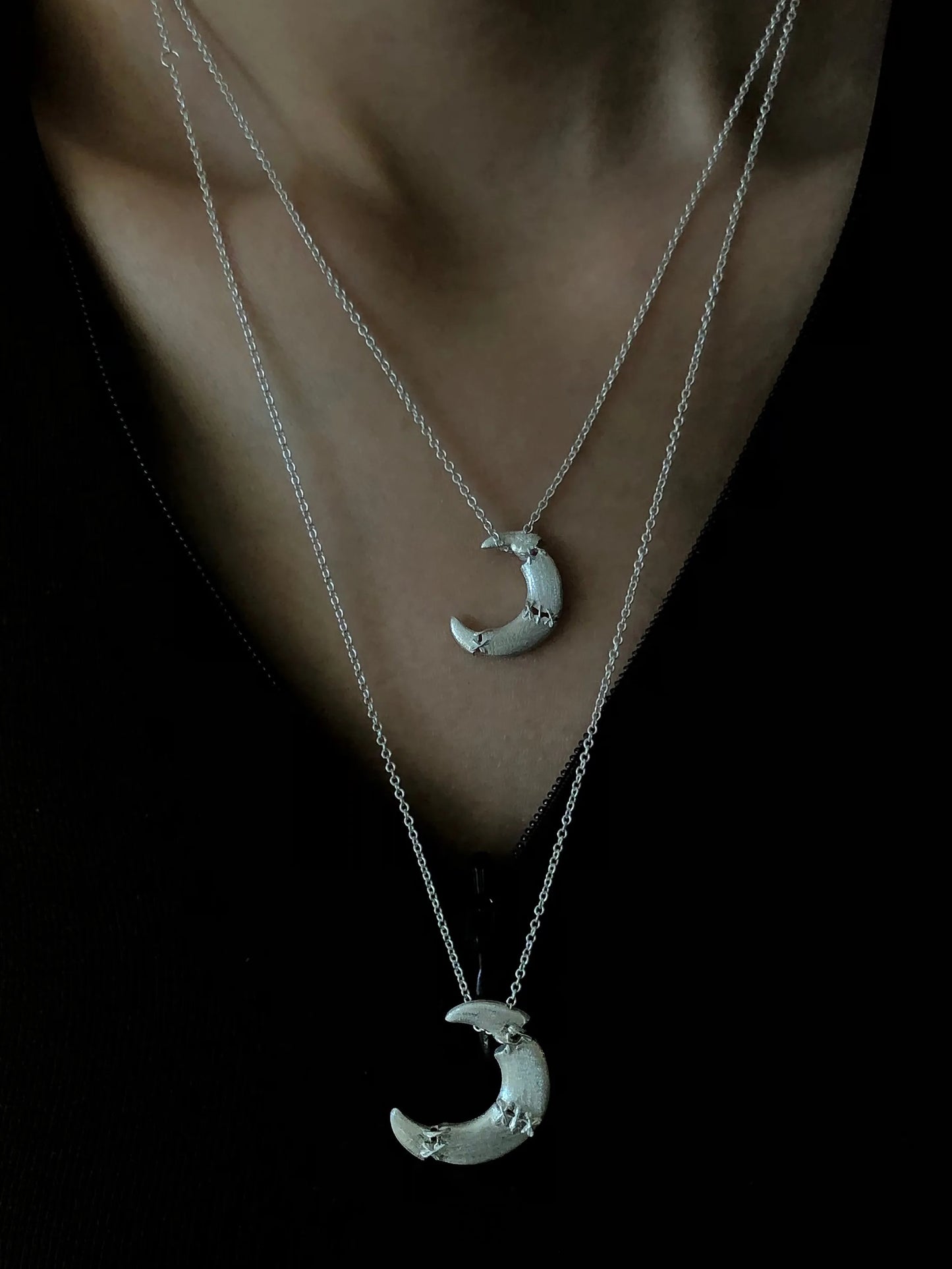 Sutures & Rebirth - Sterling Silver Moon Necklace