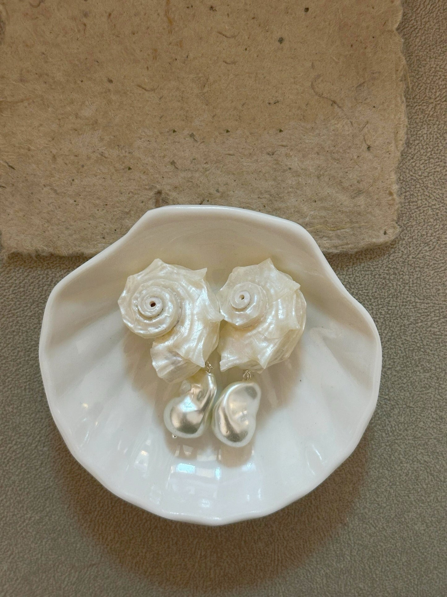Conch Shell with Pearl Teardrop Earrings