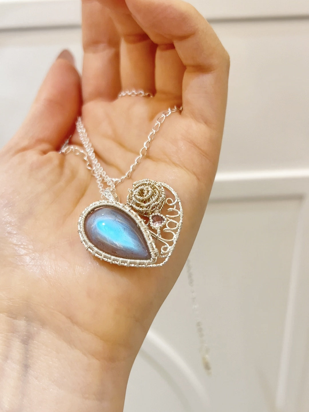 Labradorite Love and Rose Pendant Necklace