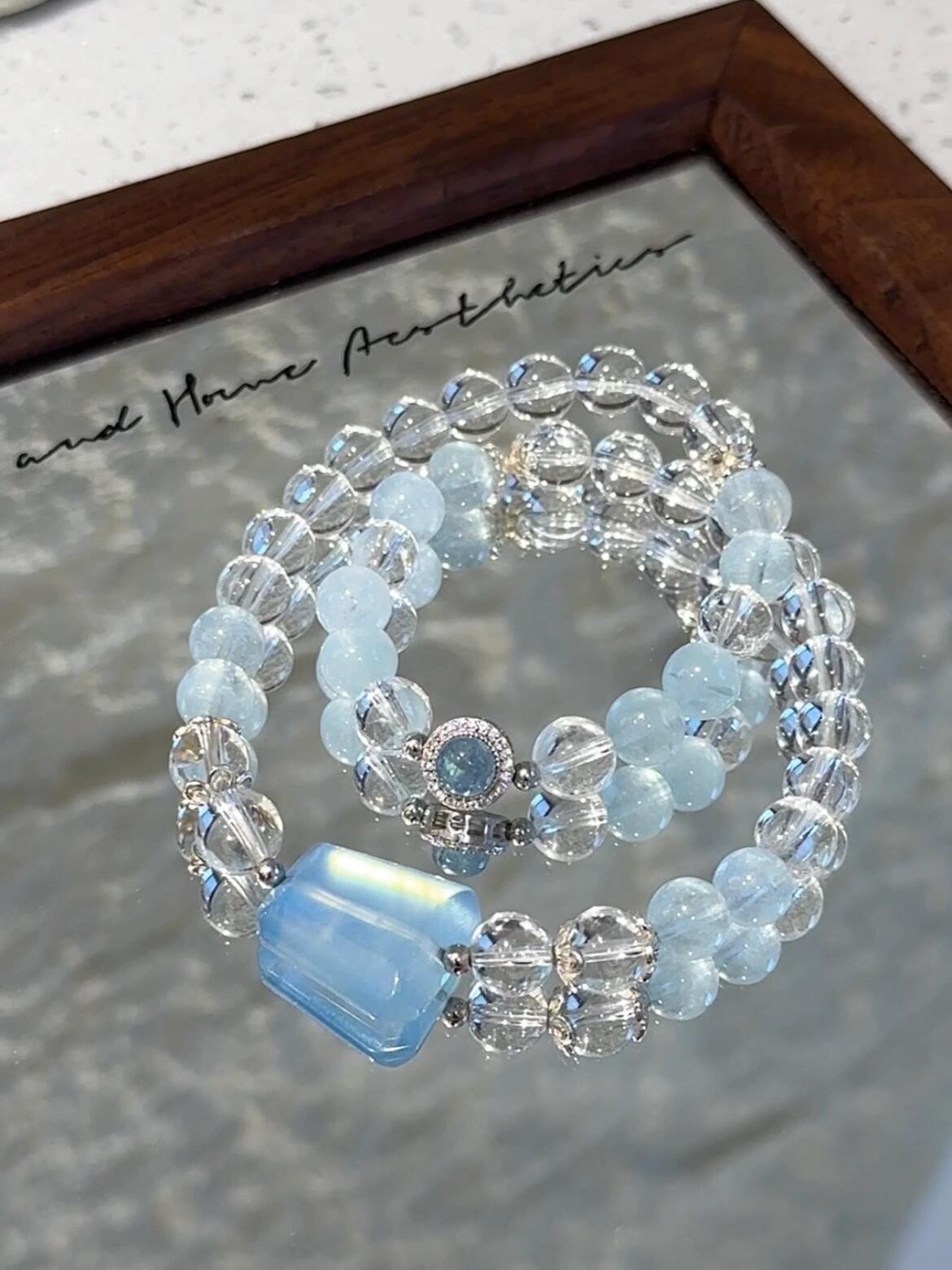 Serene & Cool Aquamarine Quartz Crystal Bracelet