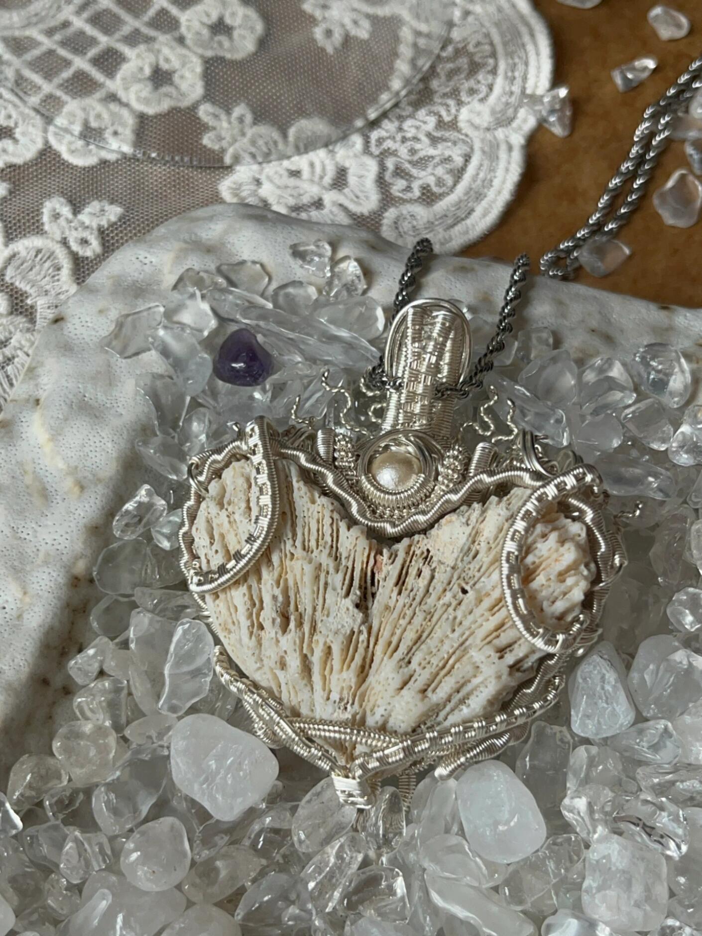 Heart of Ocean Coral Pendant Necklace