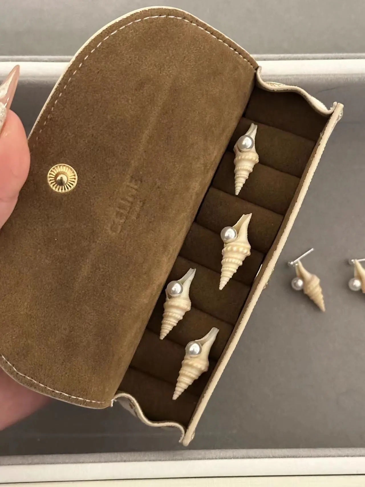 Spiral Shell with Pearl Earrings