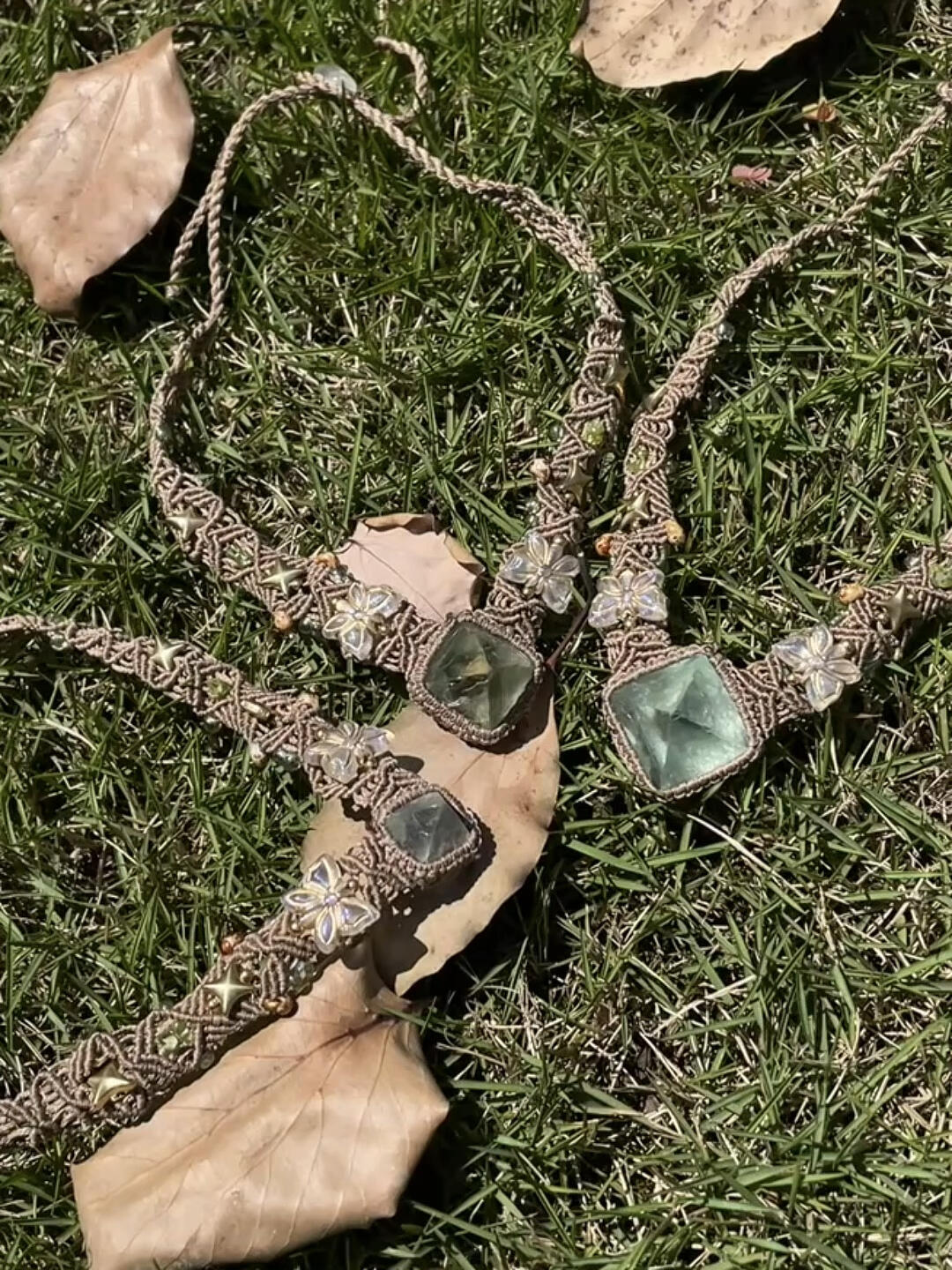 Green Fluorite Floral Macrame Necklace