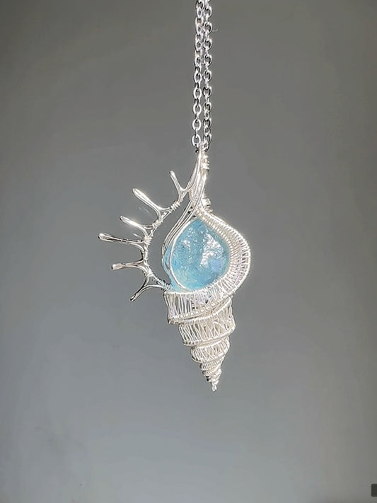 Aquamarine Chicoreus Sea Snail Pendant Necklace