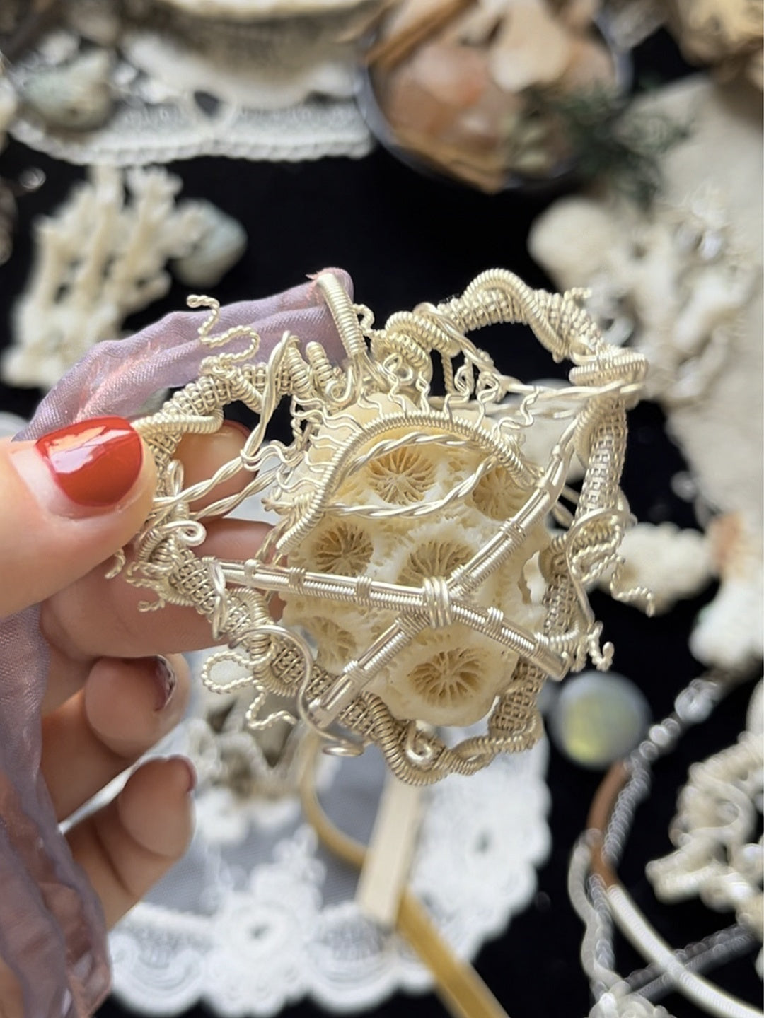 Heart of Ocean Coral Pendant Necklace