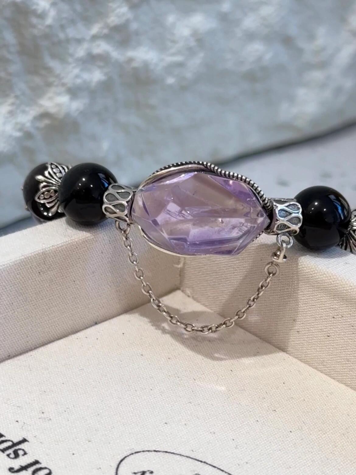 Goth Style Amethyst & Obsidian Bracelet