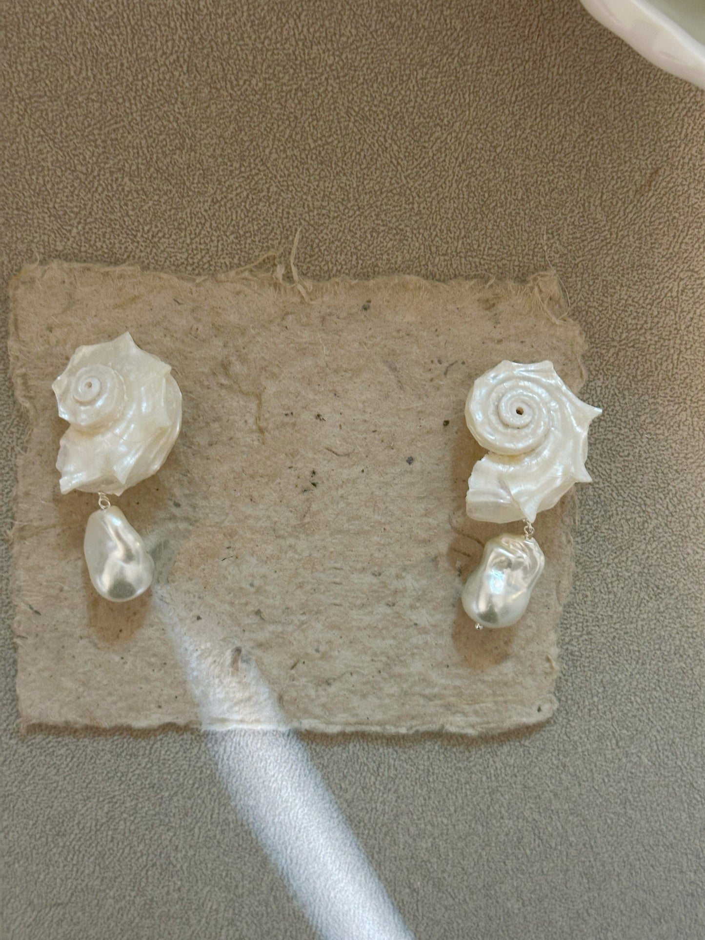 Conch Shell with Pearl Teardrop Earrings