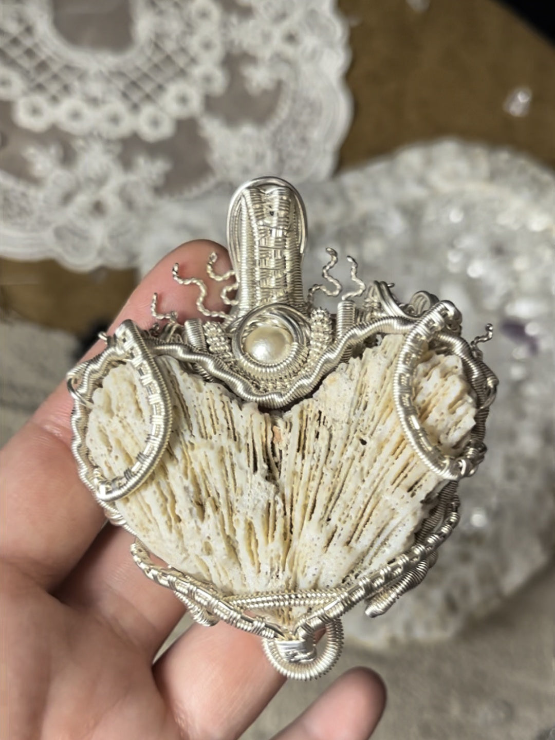 Heart of Ocean Coral Pendant Necklace