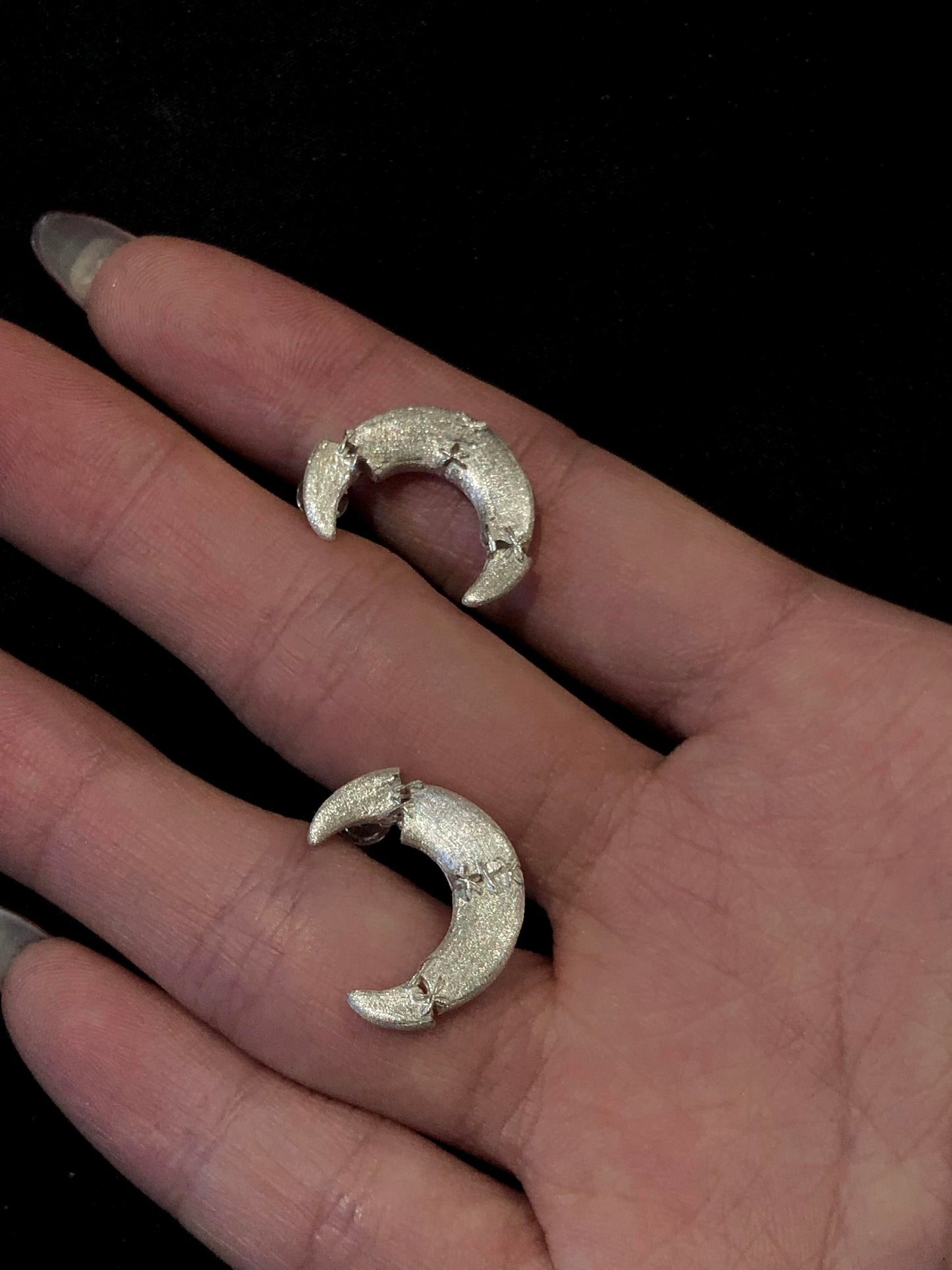 Sutures & Rebirth - Sterling Silver Moon Earrings