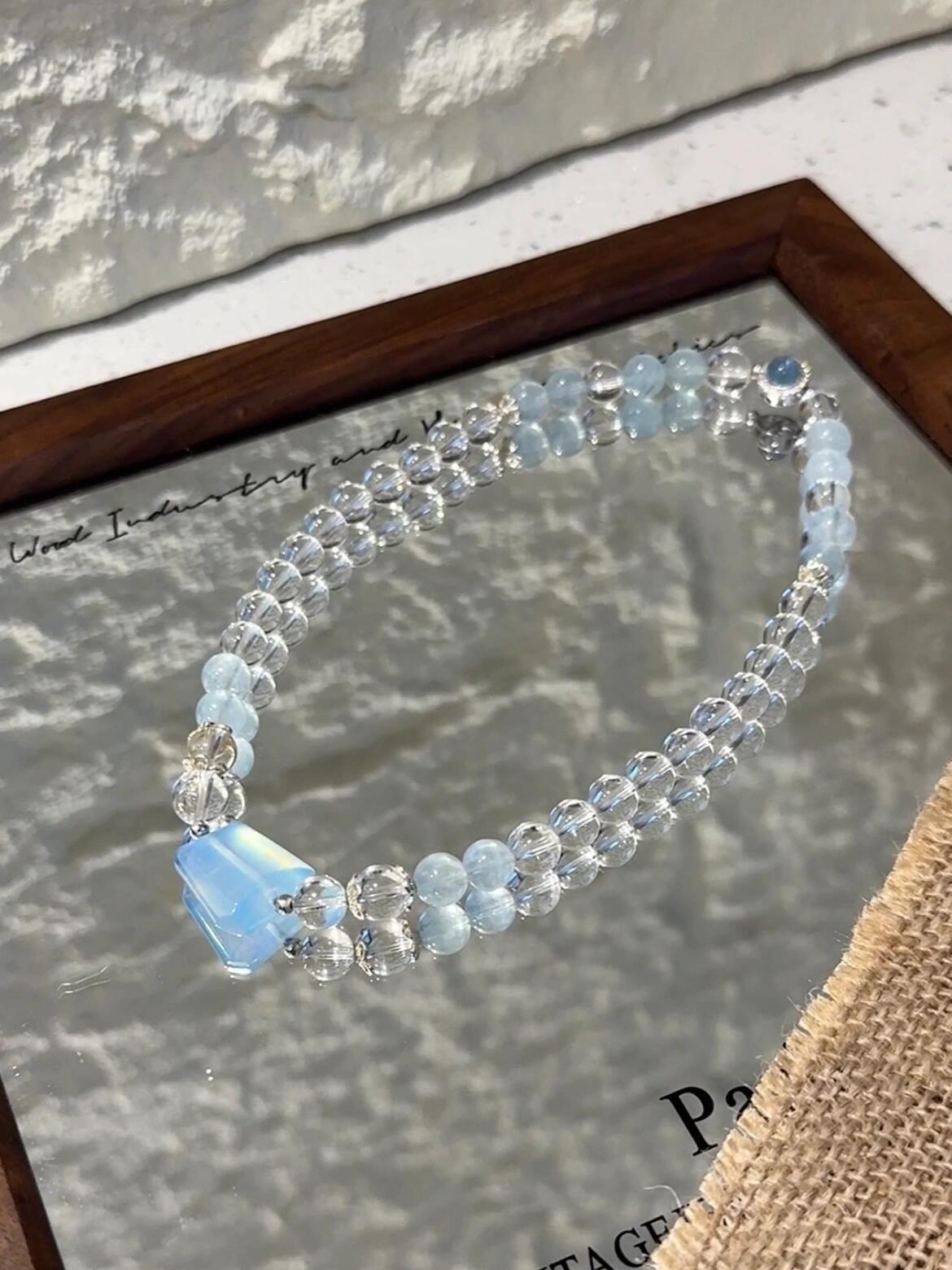 Serene & Cool Aquamarine Quartz Crystal Bracelet