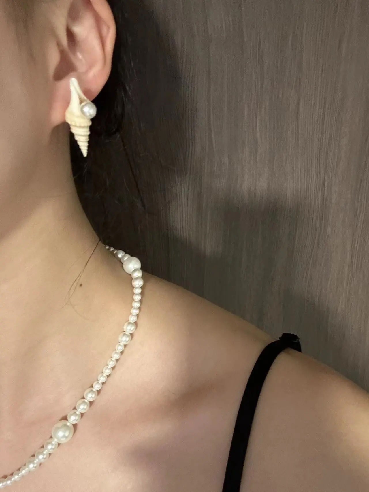 Spiral Shell with Pearl Earrings