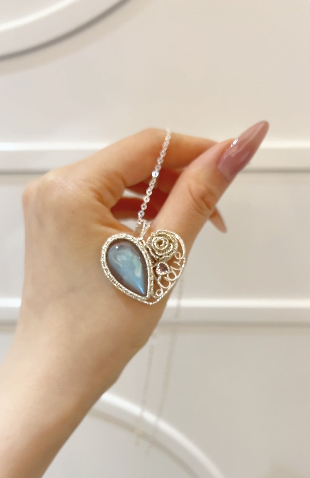 Labradorite Love and Rose Pendant Necklace