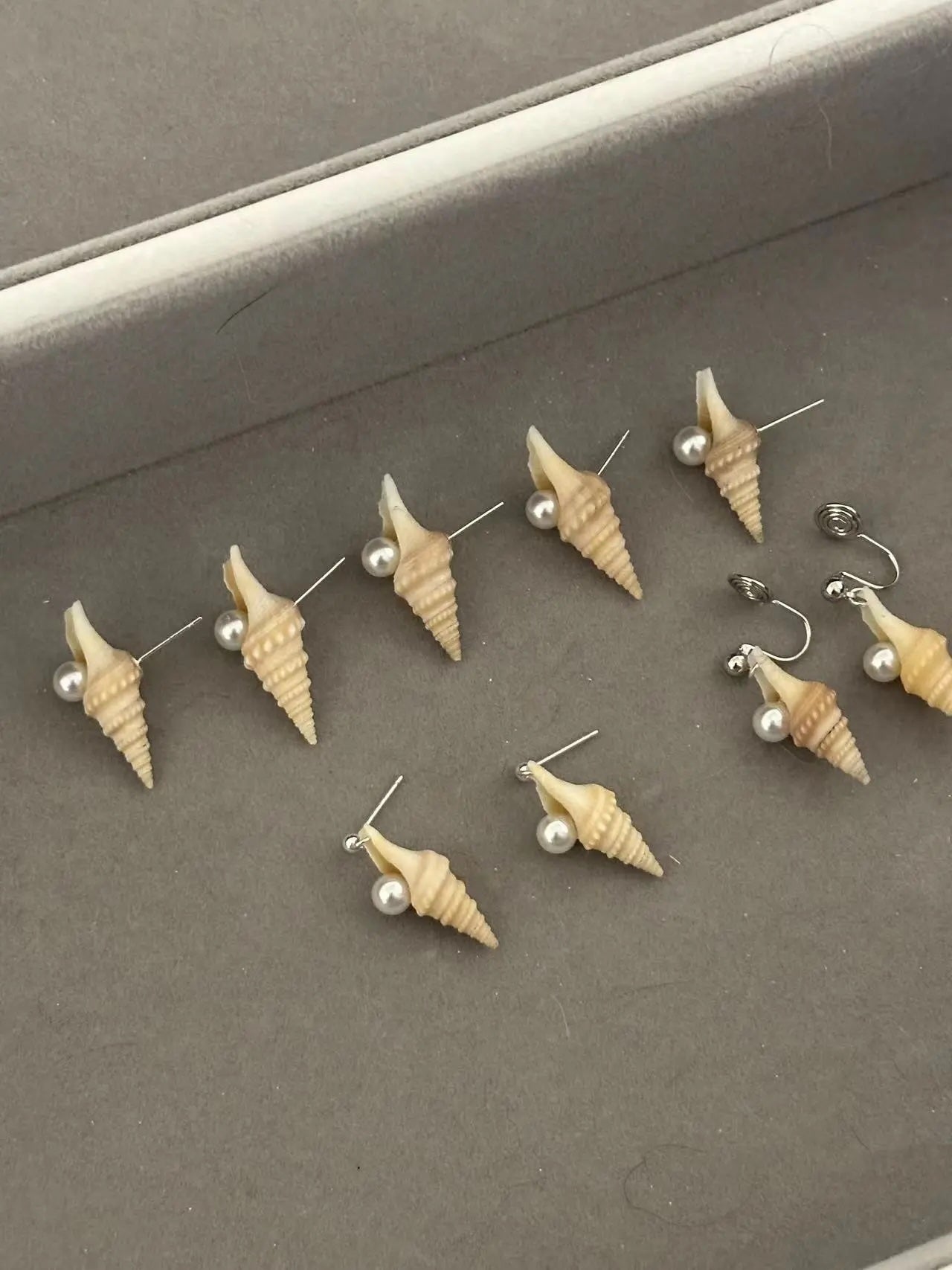 Spiral Shell with Pearl Earrings