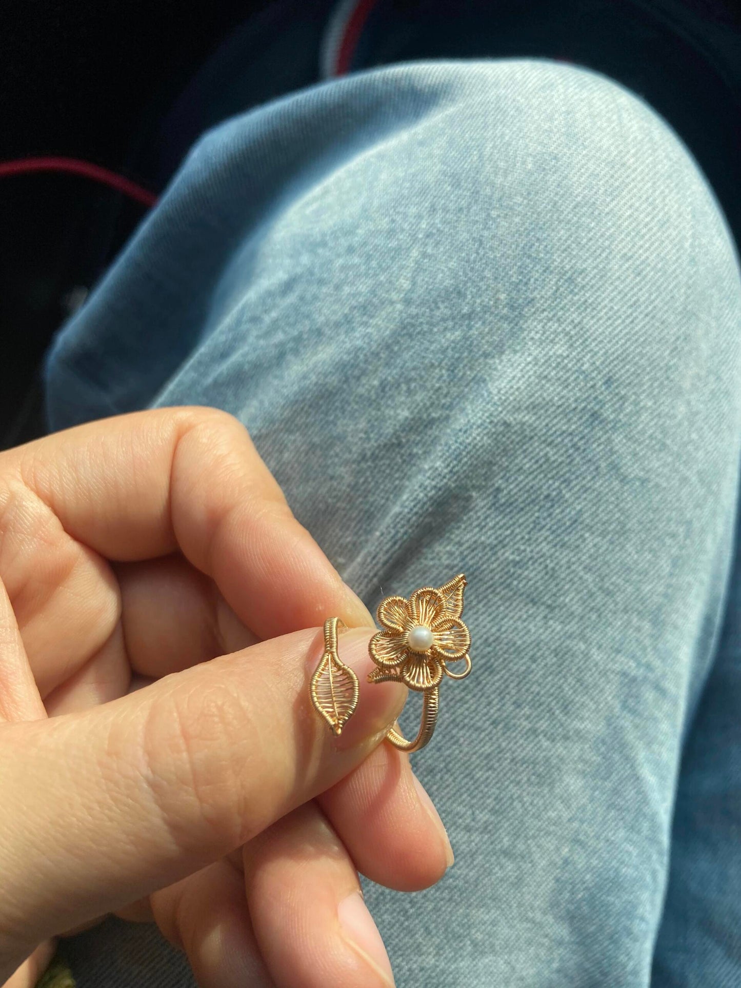 Golden Flower with Pearl Ring
