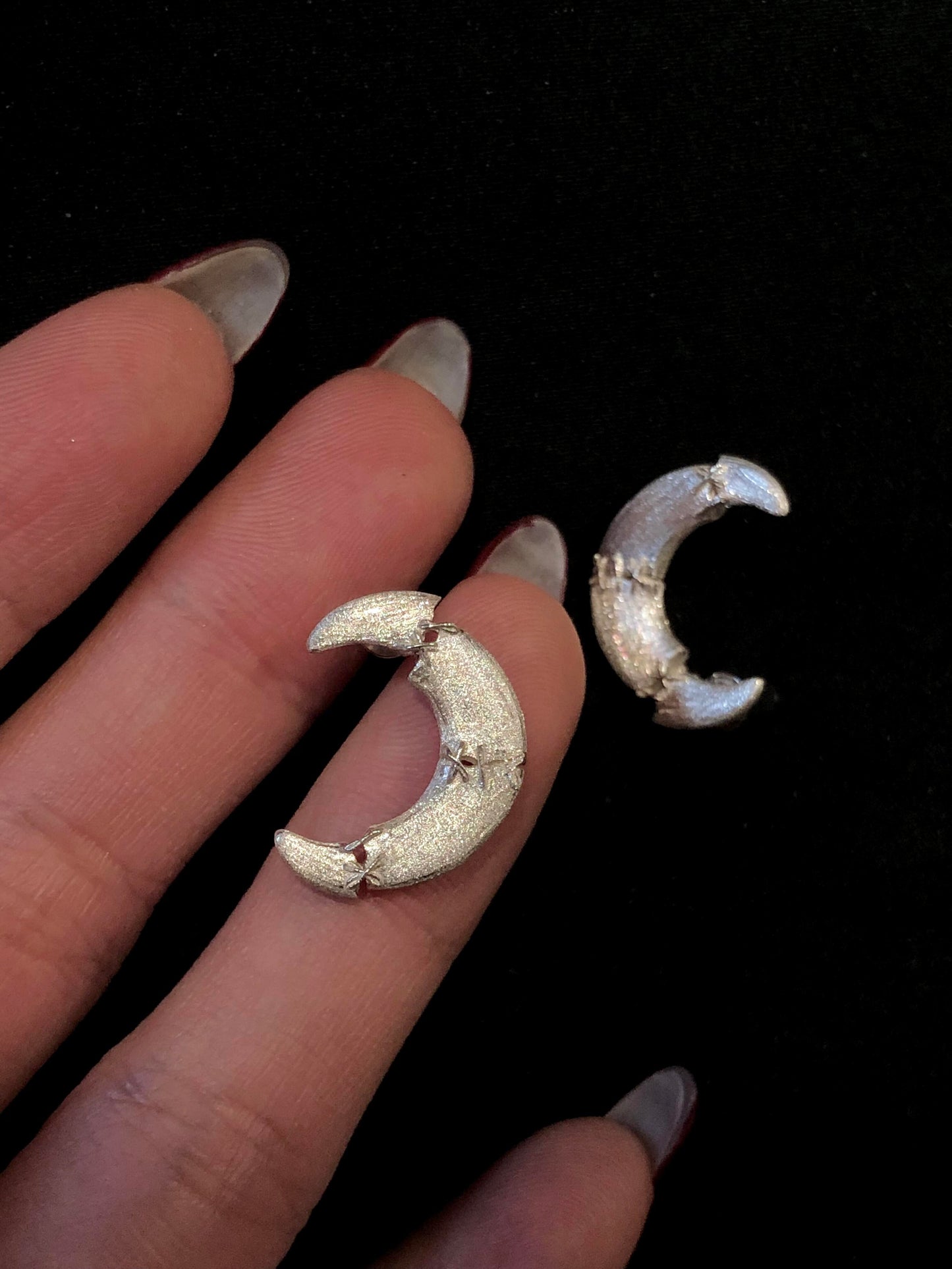 Sutures & Rebirth - Sterling Silver Moon Earrings