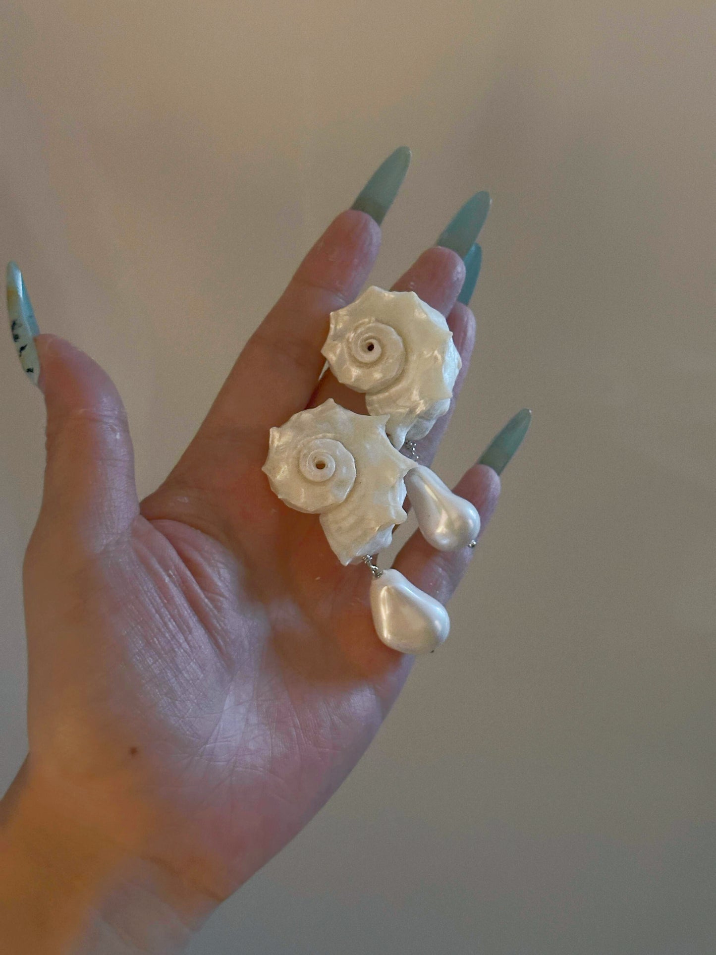 Conch Shell with Pearl Teardrop Earrings