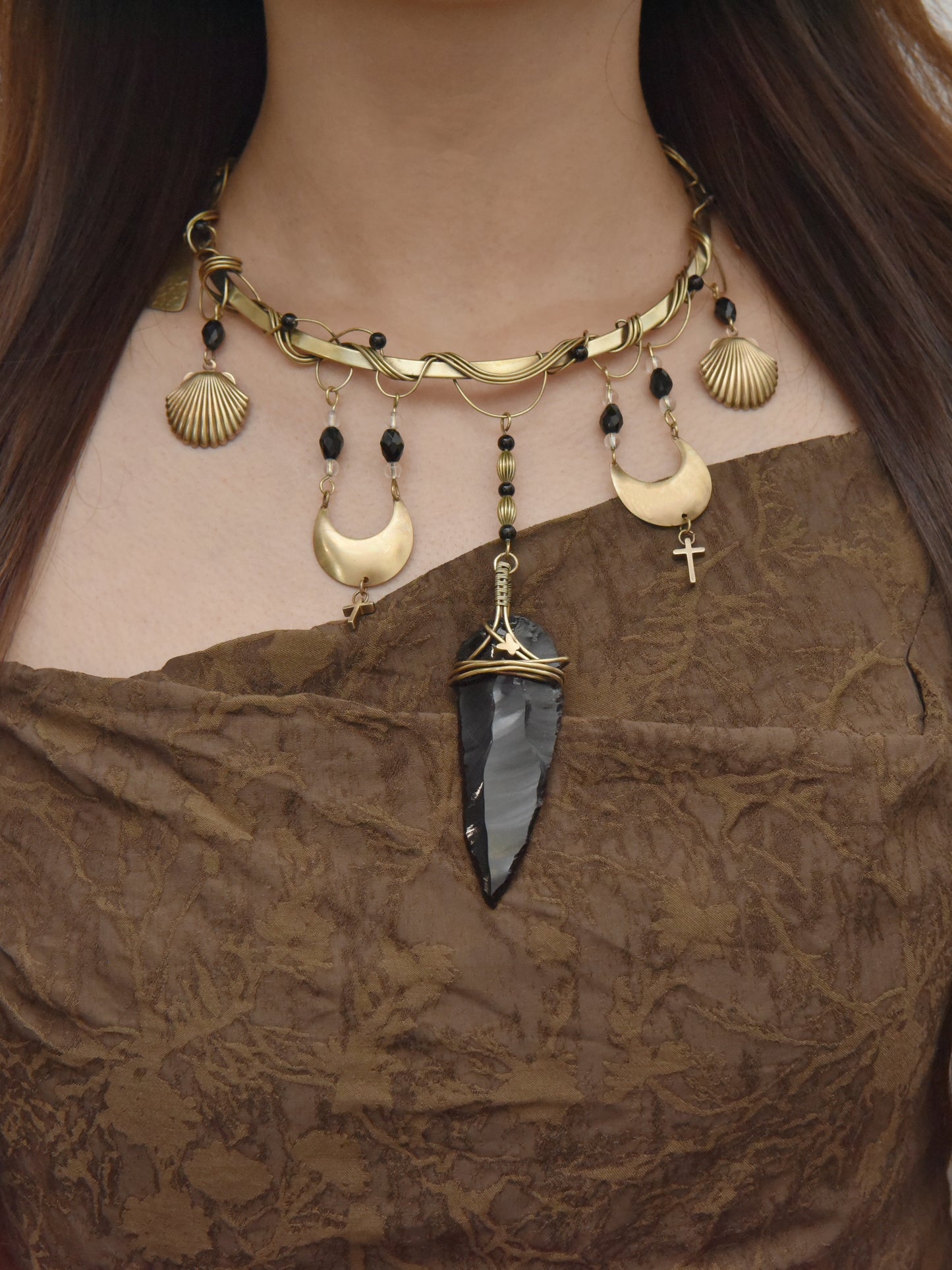 Nile-Myth Brass Collar Necklace