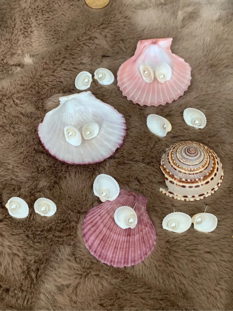 Clam Shell with Pearl Earrings