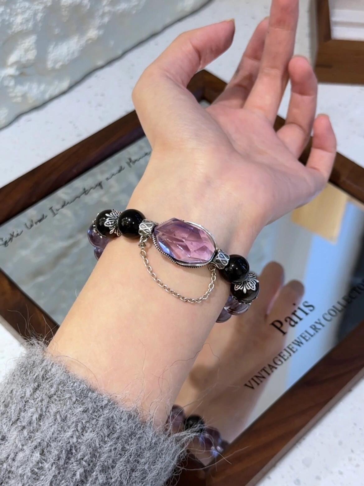 Goth Style Amethyst & Obsidian Bracelet