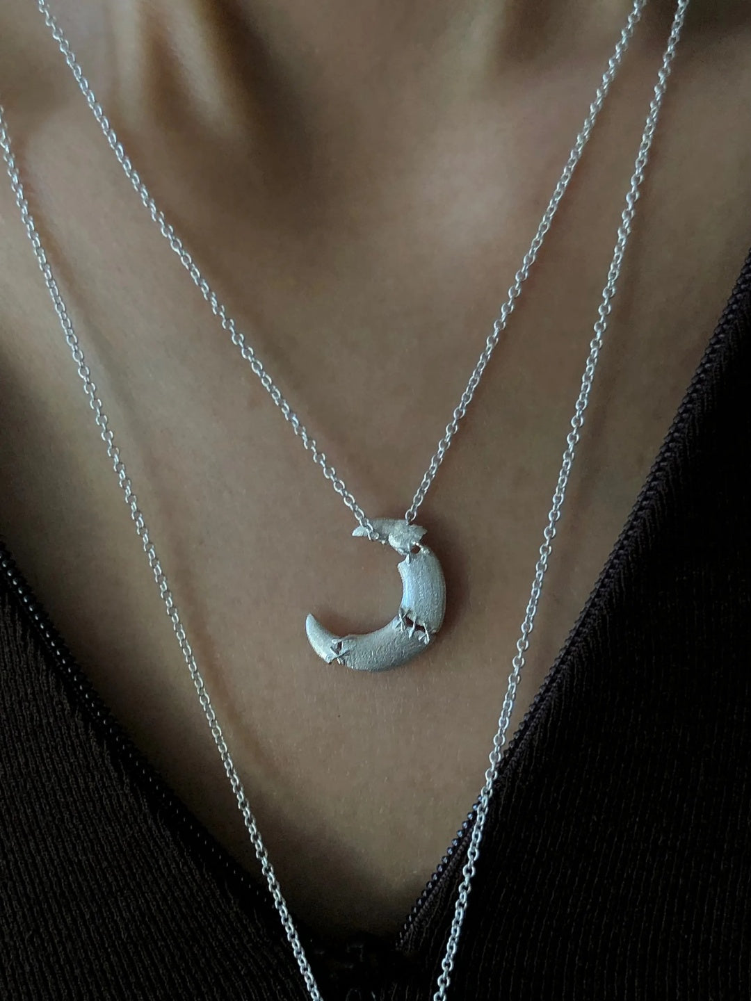 Sutures & Rebirth - Sterling Silver Moon Necklace