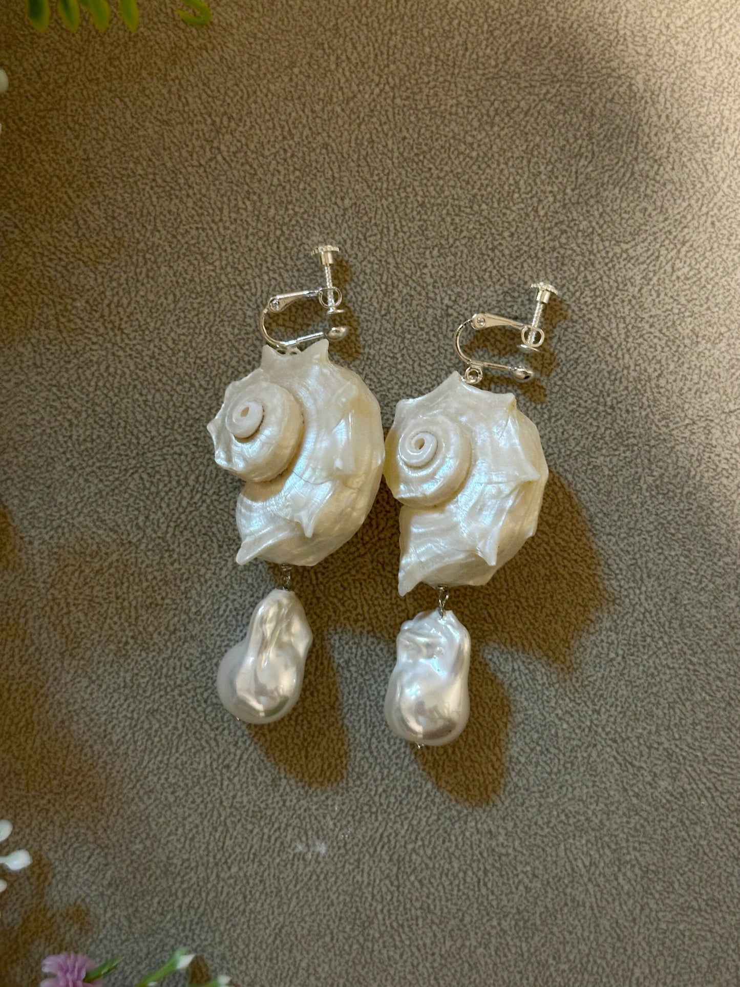 Conch Shell with Pearl Teardrop Earrings