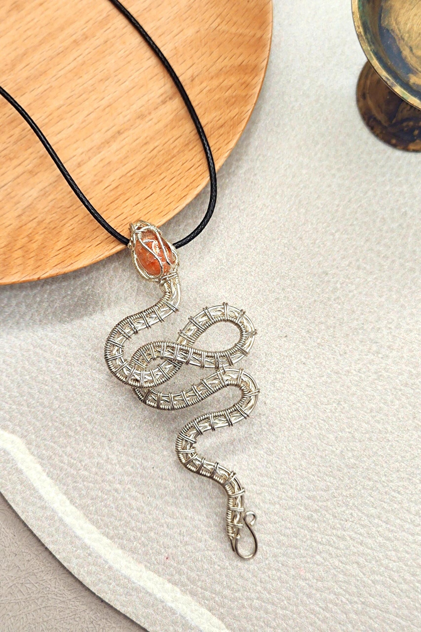 Golden Sunstone Serpent Pendant Necklace