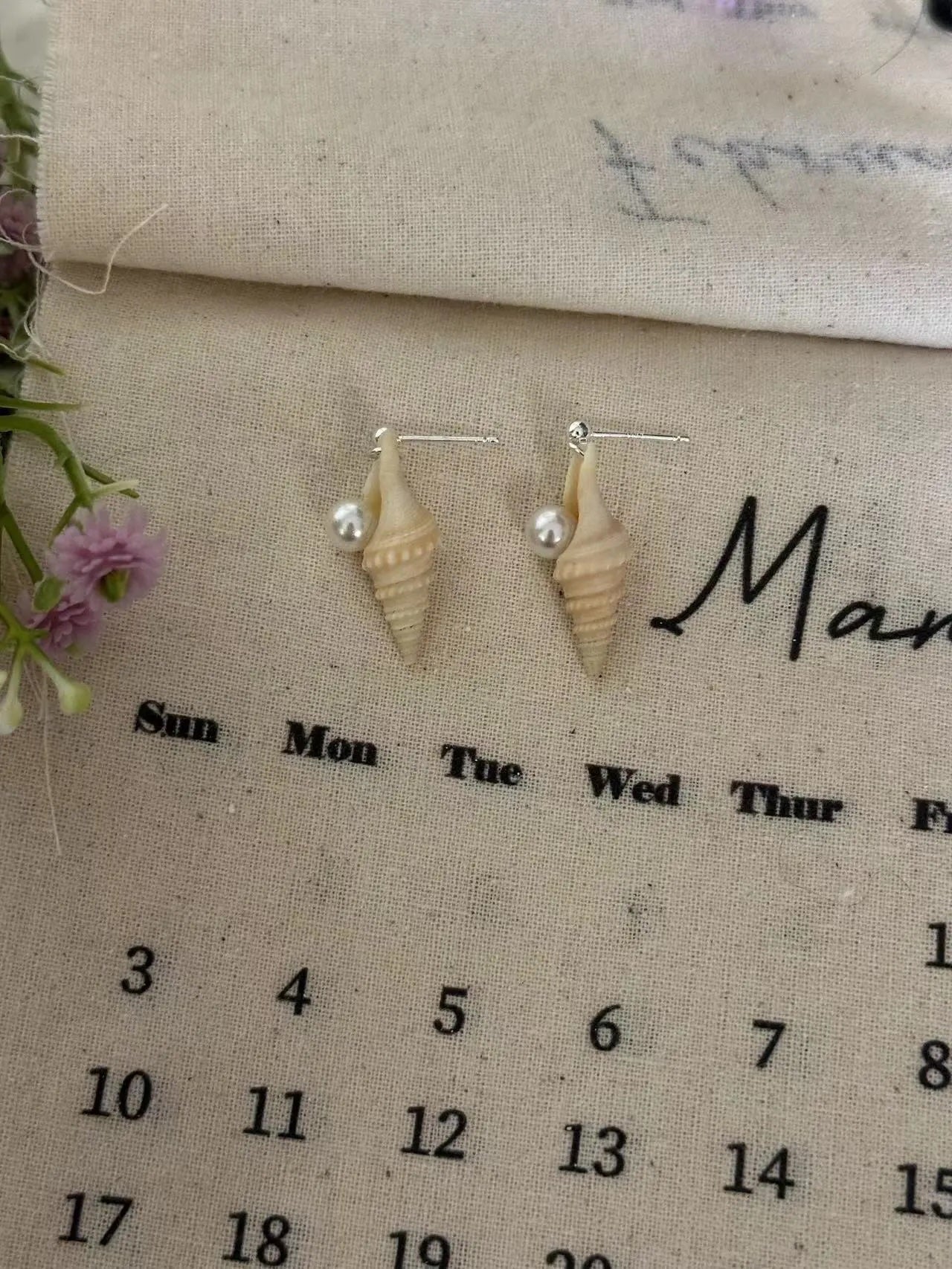 Spiral Shell with Pearl Earrings