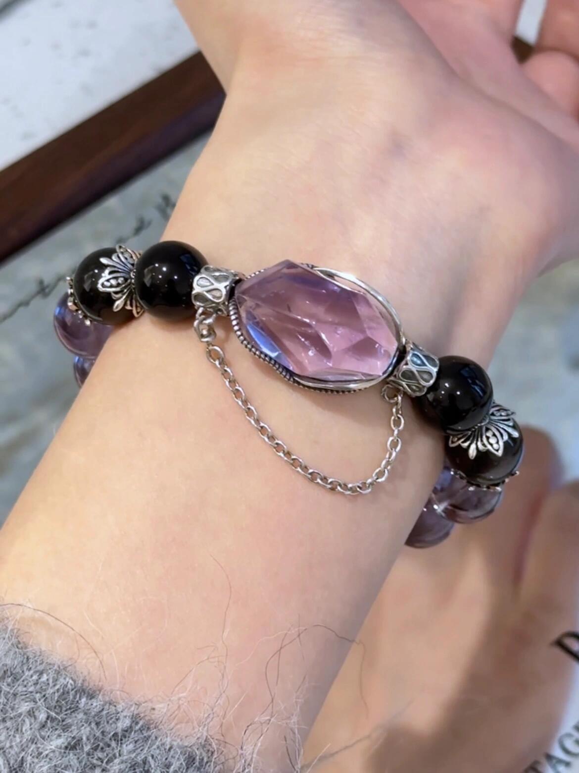 Goth Style Amethyst & Obsidian Bracelet